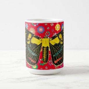 butterfly flowers nature wildlife art red backing coffee mug