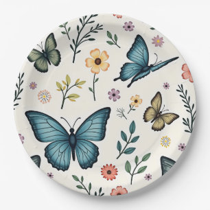 Butterfly Flowers Paper Plate