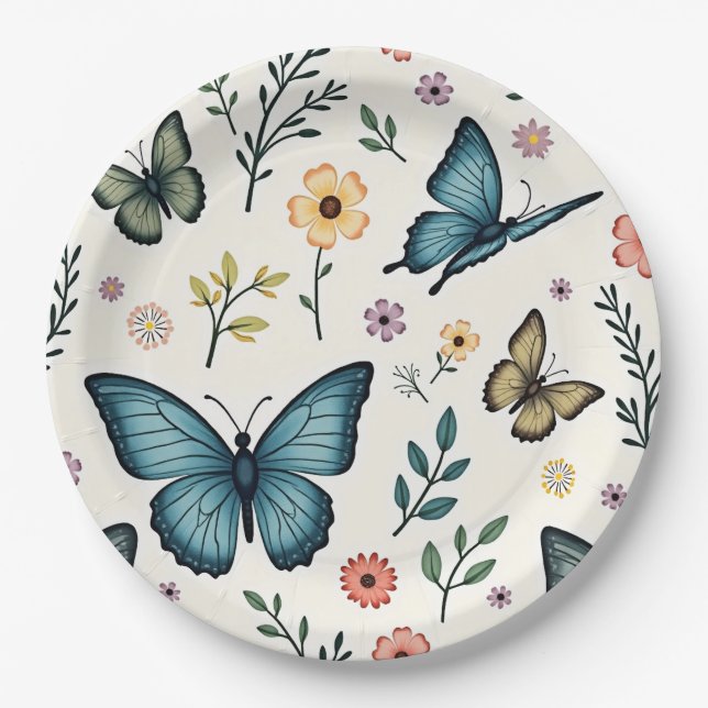 Butterfly Flowers Paper Plate (Front)