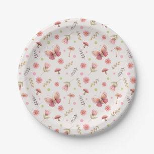Butterfly& Flowers Pastel Pink Botanical Paper Plate