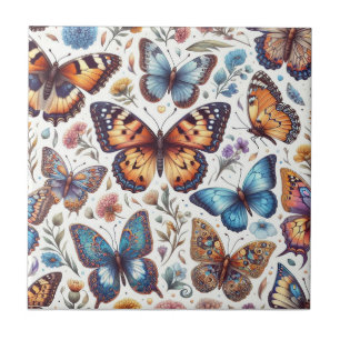 butterfly flowers pattern nature art tile