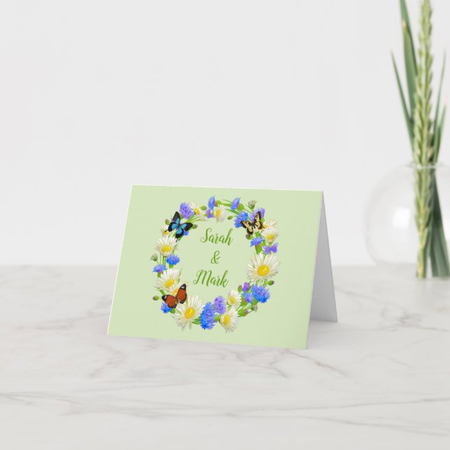 Butterfly Flowers Personalised Wedding Note Cards (Front)