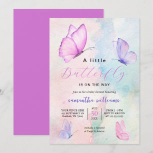 Butterfly Flowers Pink Purple Girl Baby Shower Invitation
