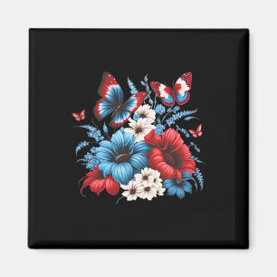 Butterfly Flowers - Red White And Blue 4th Of July Magnet