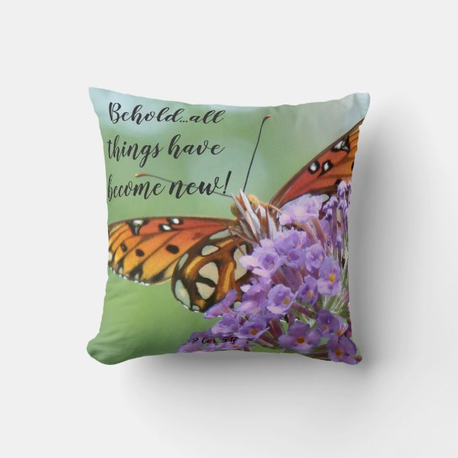 Butterfly Flowers Scripture Bible Throw Pillow (Front)