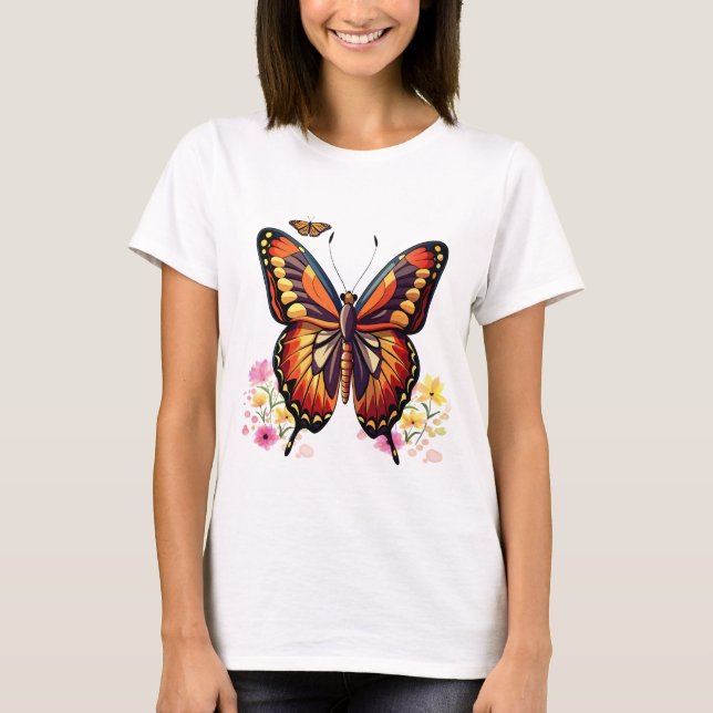 Butterfly, flowers T-Shirt (Front)