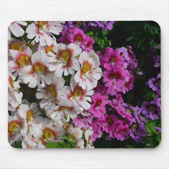 Butterfly Flowers White Pink and Purple Mouse Mat (Front)