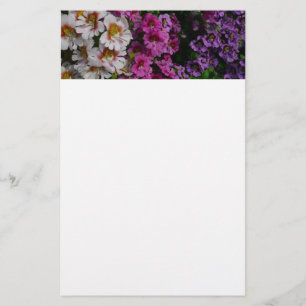 Butterfly Flowers White Pink and Purple Stationery