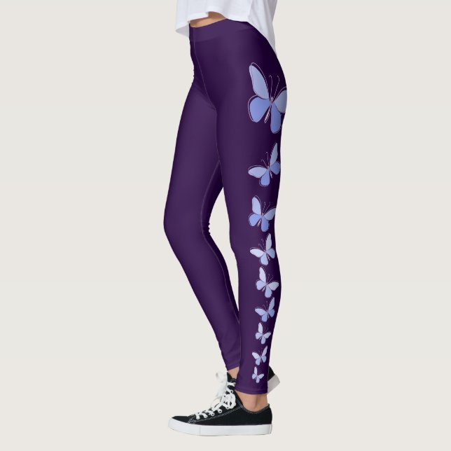 Butterfly Flutter in Blue - Solid Deep Violet Leggings (Left)