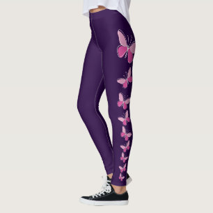 Butterfly Flutter in Pink - Solid Deep Violet Leggings