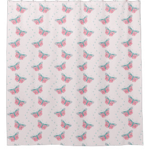 Butterfly Flutter pink teal Shower Curtain