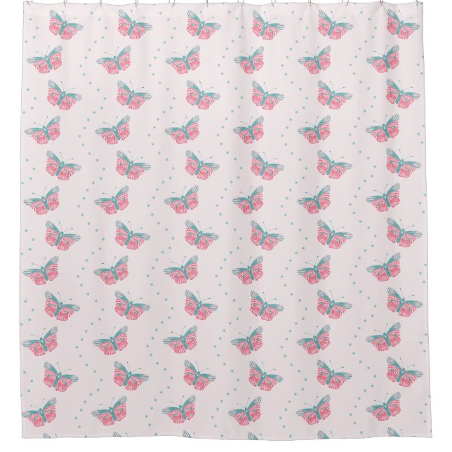 Butterfly Flutter pink teal Shower Curtain (Front)