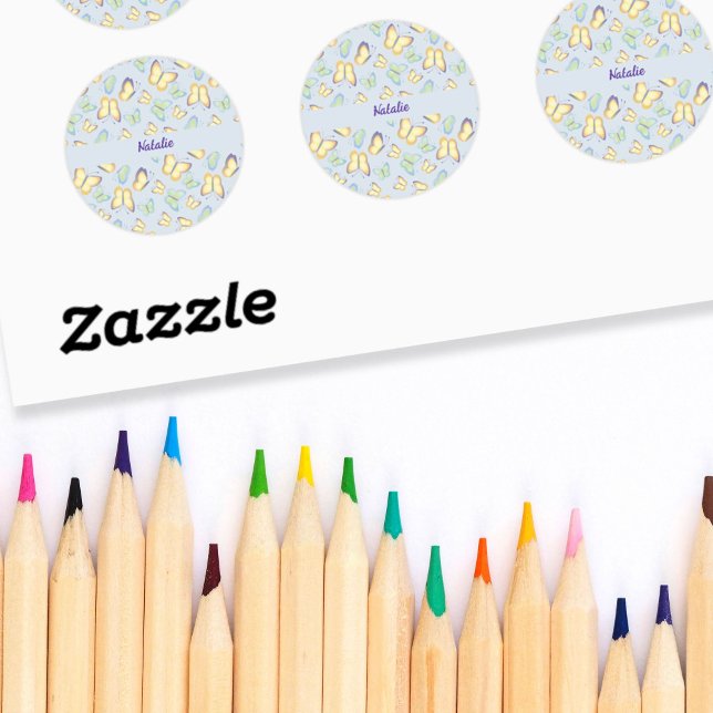 Butterfly Flutters Blue Personalised Classic Round Sticker (Creator Uploaded)