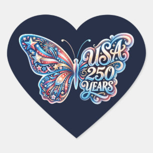 Butterfly for the USA 250th anniversary Heart Sticker