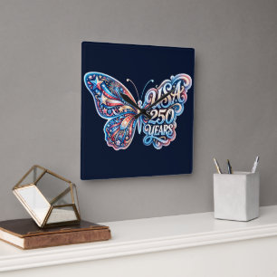 Butterfly for the USA 250th anniversary Square Wall Clock