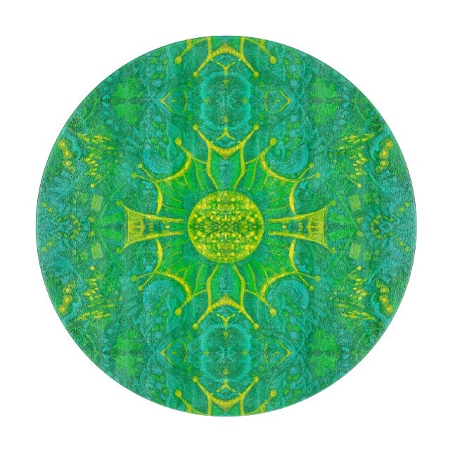 Butterfly Forest Bohemian Arabesque Pattern Green Cutting Board (Front)