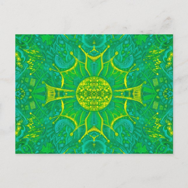Butterfly Forest Bohemian Arabesque Pattern Green Postcard (Front)