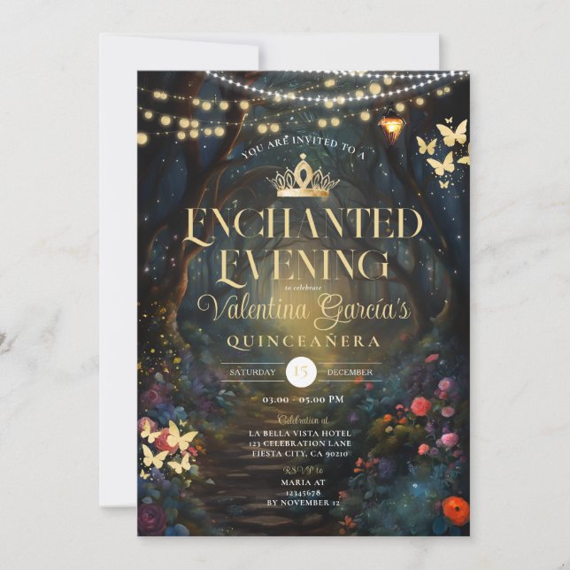Butterfly Forest Quinceañera 15 Anos Flowers Gold  Invitation (Front)