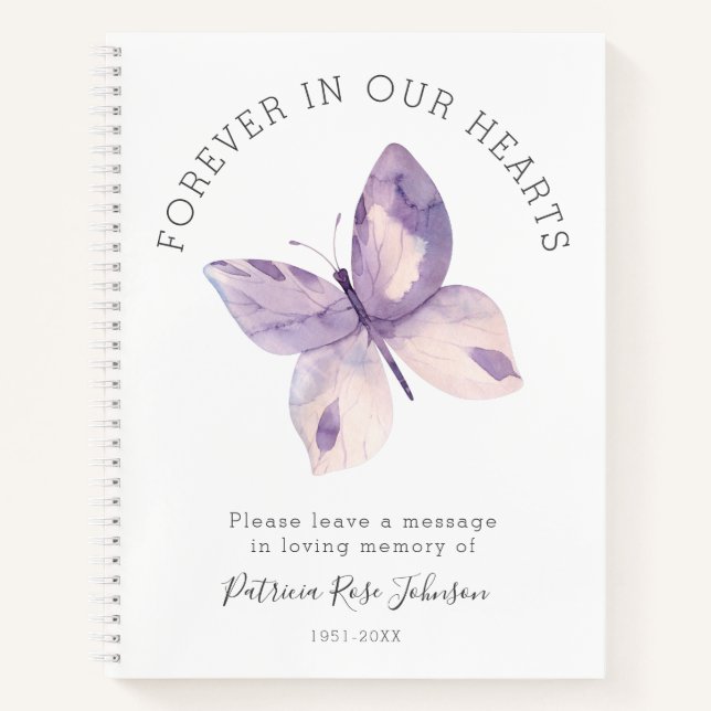 Butterfly Forever in Our Hearts Funeral Guest Book (Front)