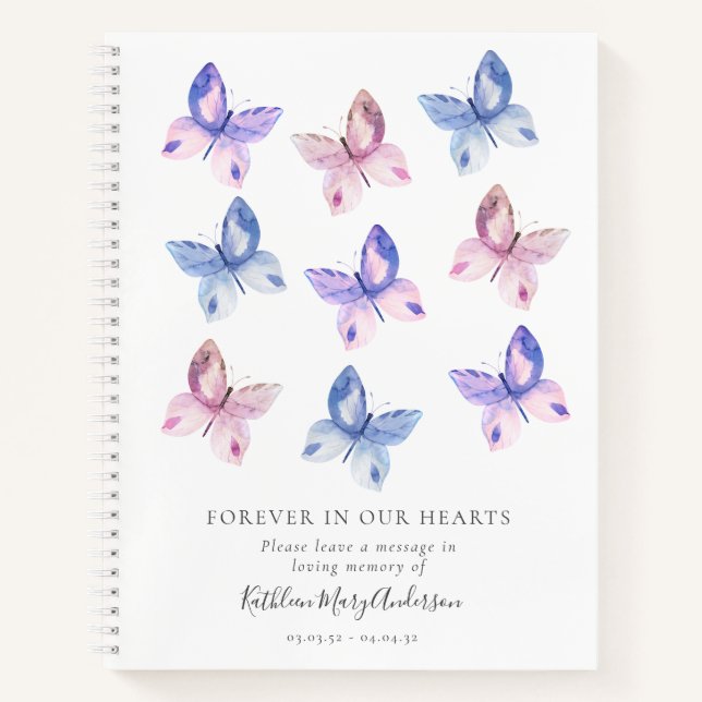 Butterfly Forever in Our Hearts Funeral Guest Book (Front)