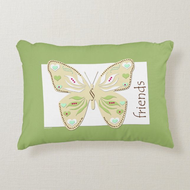 Butterfly Friends Accent Pillow avocado and beige (Front)