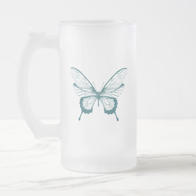 Butterfly Frosted Glass Beer Mug (Left)