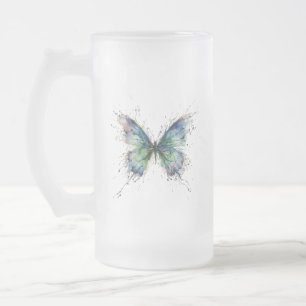 Butterfly Frosted Glass Beer Mug