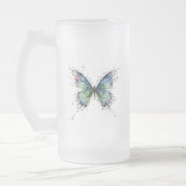 Butterfly Frosted Glass Beer Mug (Left)