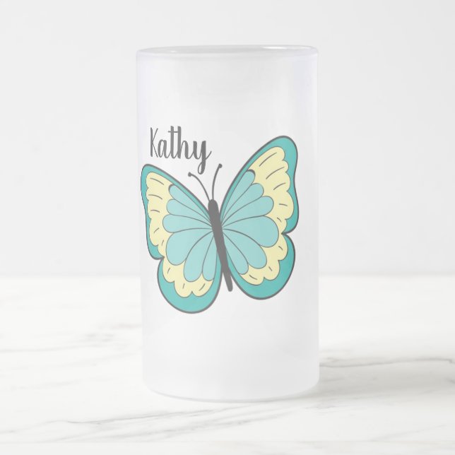Butterfly Frosted Glass Beer Mug (Center)