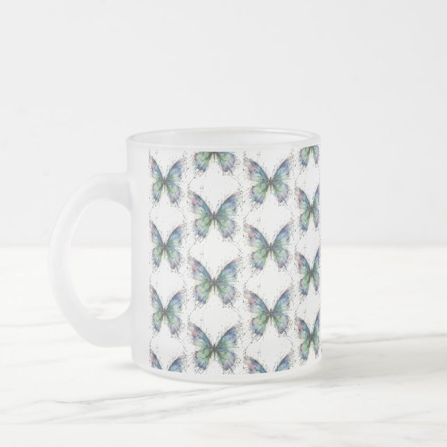 Butterfly Frosted Glass Coffee Mug (Left)