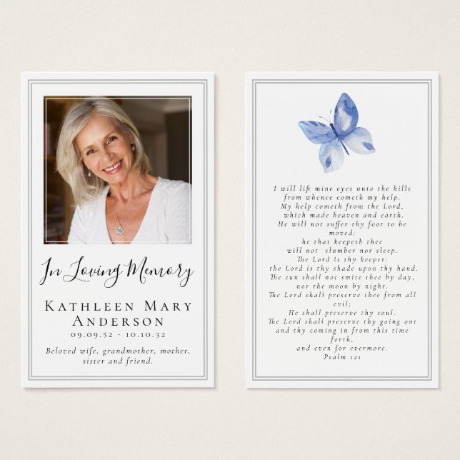 Butterfly Funeral Memorial Prayer Card (Front & Back)