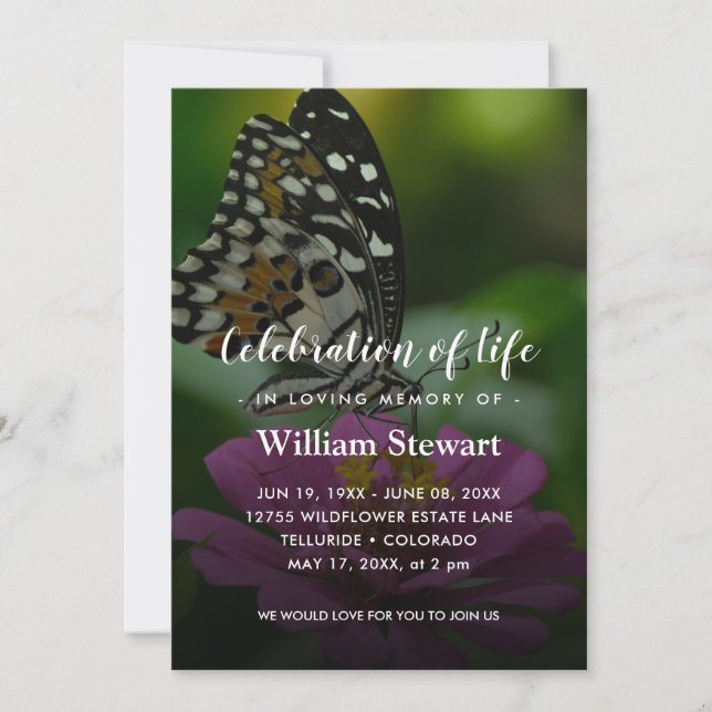 Butterfly Funeral | Nature Celebration of Life Invitation (Front)