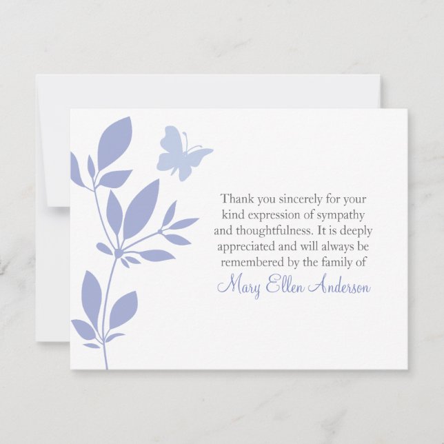 Butterfly Funeral Note Card Flat Bereavement Note (Front)