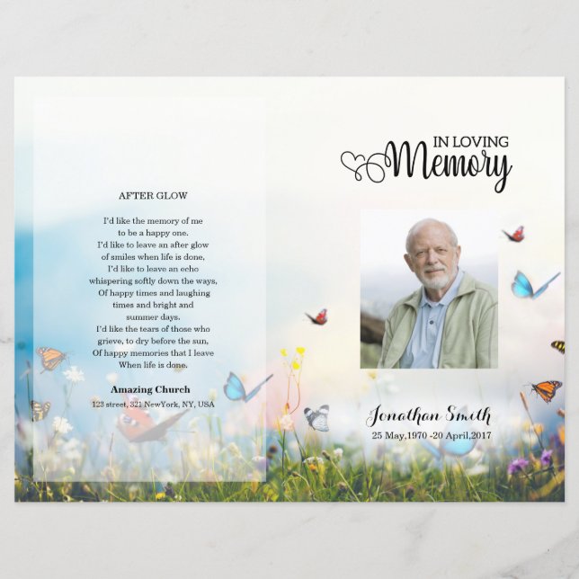 Butterfly Funeral Program template (Front)