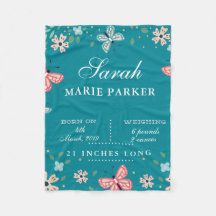 Butterfly Garden Baby Birth Stats Fleece Blanket