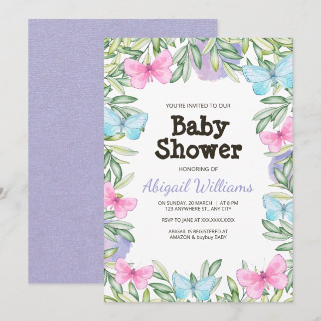 Butterfly Garden Baby Shower Invitation (Front/Back)
