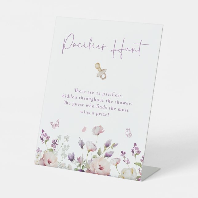 Butterfly Garden Baby Shower Pacifier Hunt Pedestal Sign (Front)