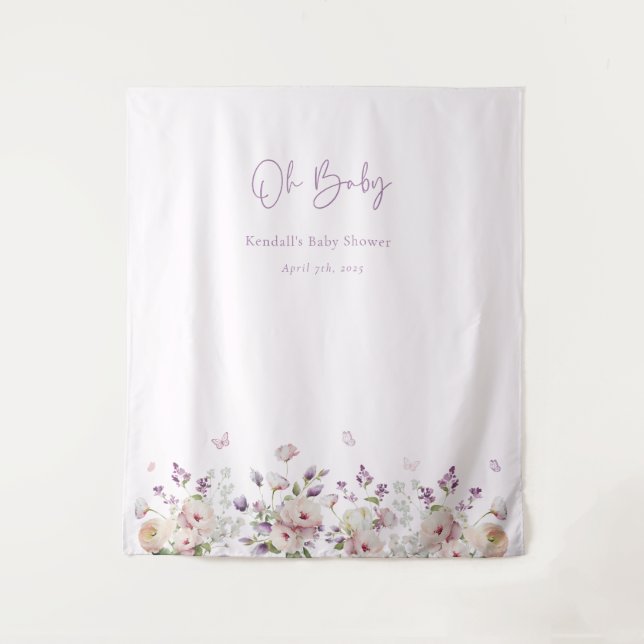 Butterfly Garden Baby Shower Photo Backdrop Tapestry (Front)
