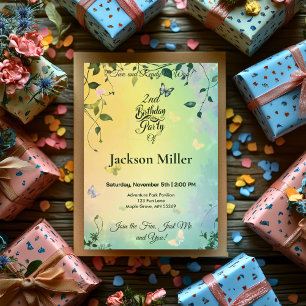 Butterfly Garden Birthday - Cute Cat & Red Balloon Invitation