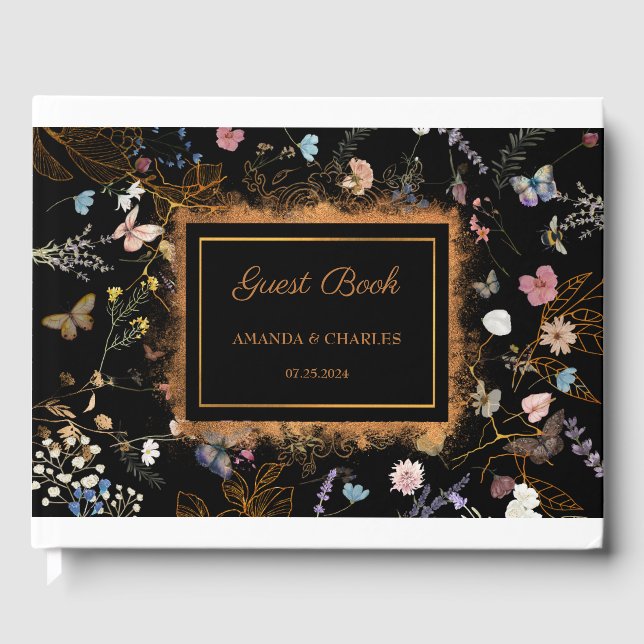 Butterfly Garden Black Wedding Guest Book (Front)