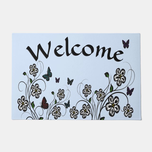 Butterfly Garden Blue Doormat (Front)