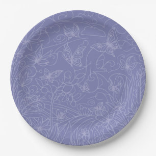 Butterfly Garden Blue Paper Plate