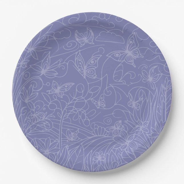 Butterfly Garden Blue Paper Plate (Front)