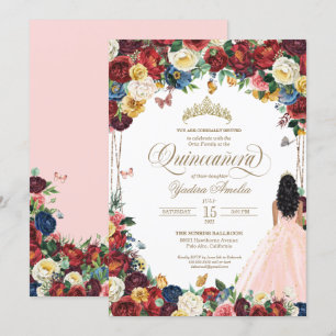 Butterfly Garden Blush Pink Floral Quinceanera Invitation