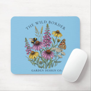 Butterfly Garden Botanical Blue Mouse Mat 