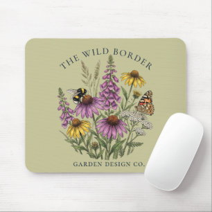 Butterfly Garden Botanical Sage Green Mouse Mat