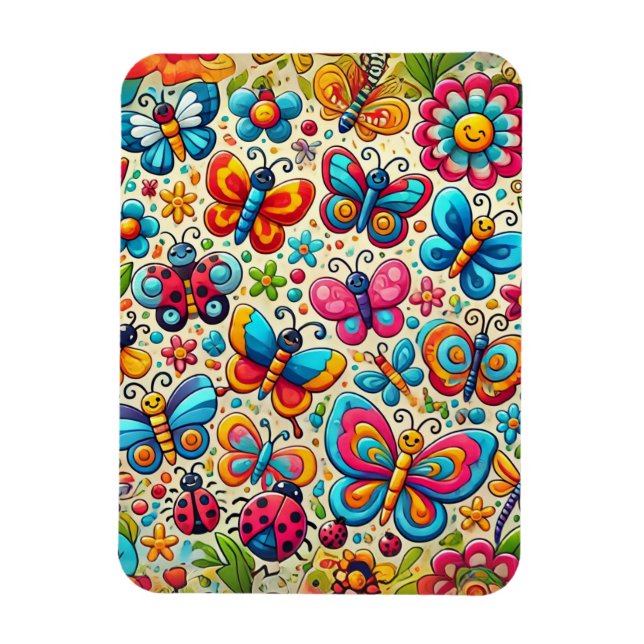 Butterfly Garden Cartoon Magnet (Vertical)