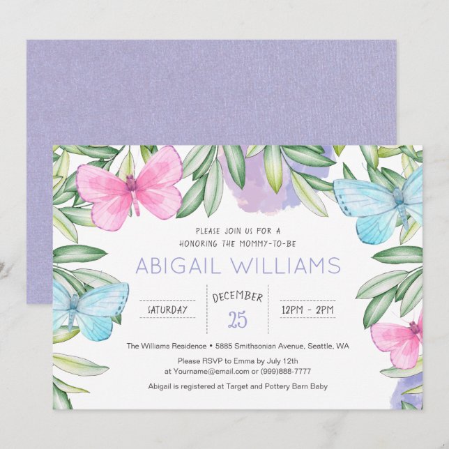 Butterfly Garden Classic Baby Shower Invitation (Front/Back)