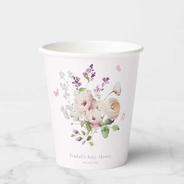 Butterfly Garden Floral Baby Shower Paper Cups (Front)