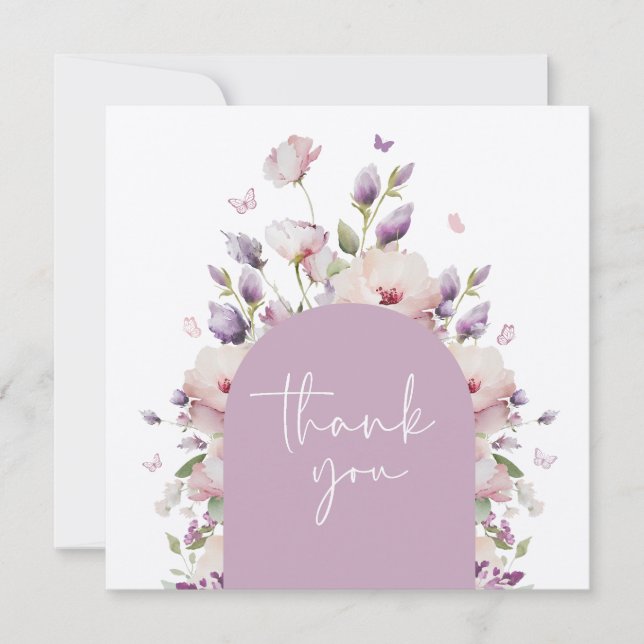 Butterfly Garden Floral Baby Shower Thank You Card (Front)